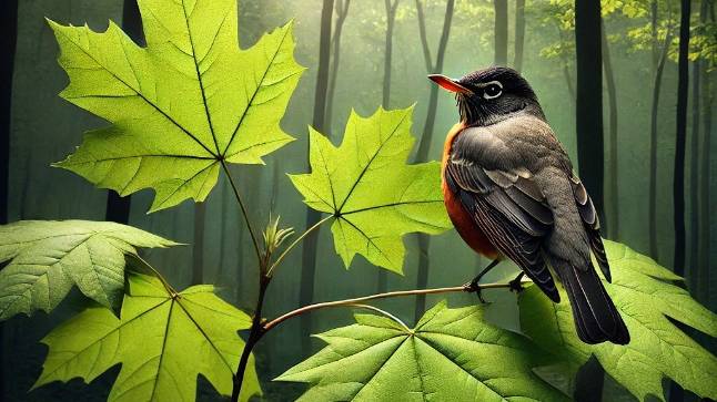 A bird resting on a tree branch, illustrating the habitat and biodiversity that urban trees support.