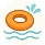 Playful summer camp swimming icon with gentle waves and cheerful colors.