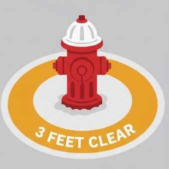illustration of fire hydrant with a yellow circle around the hydrant with the words "3 FEET CLEAR"
